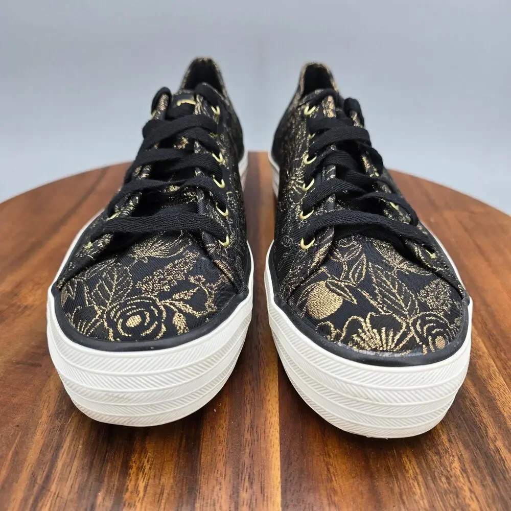 Keds Shoes Womens 9 Black Gold Floral Platform Lace Up Rifle Paper Co Sneakers - Picture 2 of 8